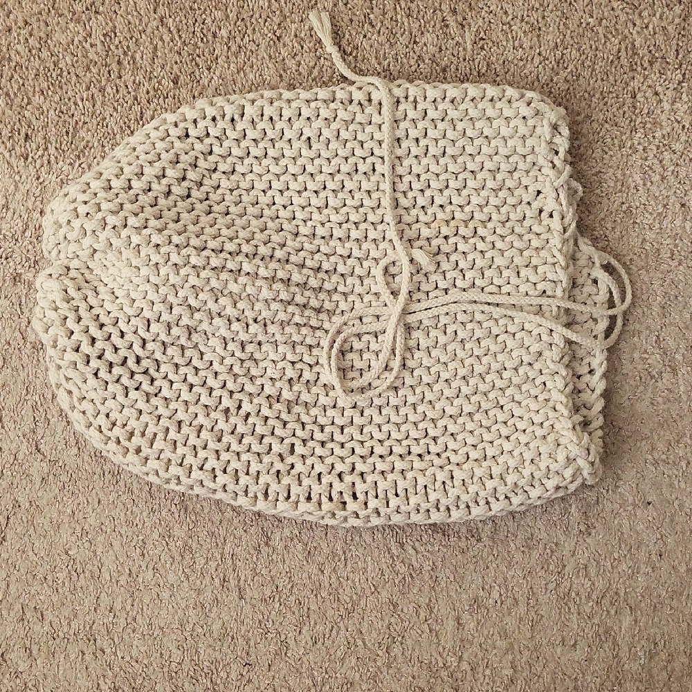 Cream Knit Pouf Ottoman Cover - Picture 5 of 8
